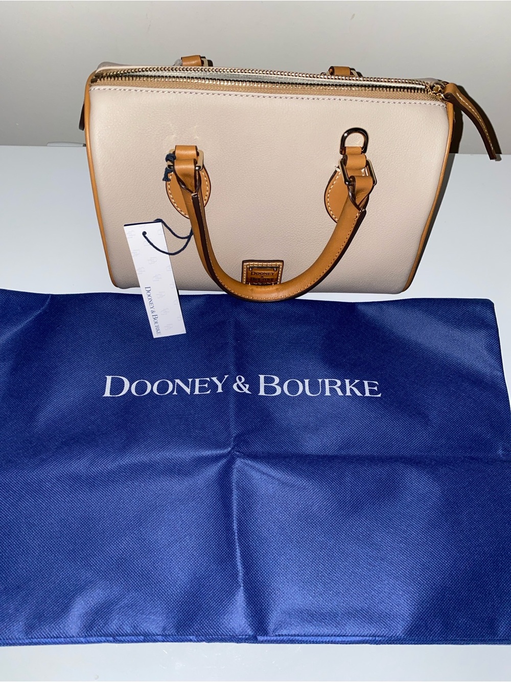 Dooney & Bourke Light Beige Satchel with Tan Trim Barrel 25